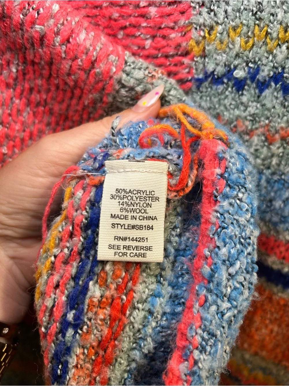 Moon & Madison Colorful Playful Patchwork Oversized Knit Sweater Cozy Boho Funky - Picture 10 of 10